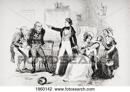Stock Image - Nicholas Congratulates Arthur Gride On His Wedding Morning. Illustration From The Charles Dickens Novel Nicholas Nickleby By H. K. Browne Known As Phiz. Fotosearch