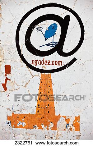 Stock Image - Niger, Air Region, Advertising of Agadez internet cafe; Agadez. Fotosearch