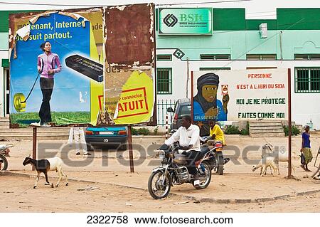 Niger, Air Region, View of street and large display boards; Agadez View Large Photo Image Stock Photo - Niger, Air Region, View of street and large display boards; Agadez. Fotosearch