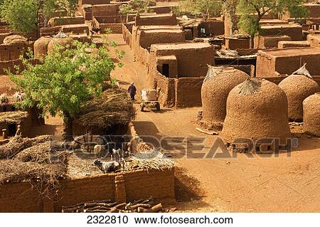 Stock Image - Niger, Central Niger, Tahoa, from rooftop of its World famous Friday Mosque; Yaama Village, Aerial view of Yaama Village. Fotosearch