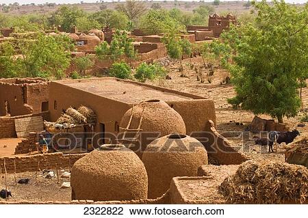Stock Image - Niger, Central Niger, Tahoa, from rooftop of its World famous Friday Mosque; Yaama Village, Aerial view of Yaama Village. Fotosearch