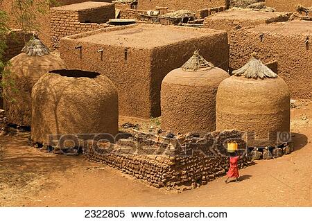 Stock Photography - Niger, Central Niger, Tahoa, from rooftop of its World famous Friday Mosque; Yaama Village, Aerial view of Yaama Village. Fotosearch