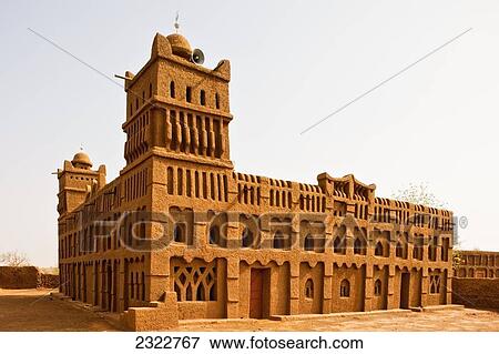 Stock Photo - Niger, Central Niger, Tahoa region, Traditional mud brick mosque; Yaama Village. Fotosearch