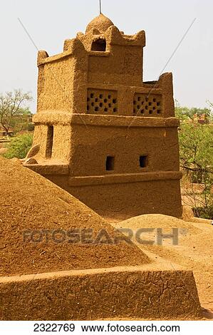 Stock Photo - Niger, Central Niger, Tahoa region, Traditional mud brick mosque; Yaama Village. Fotosearch