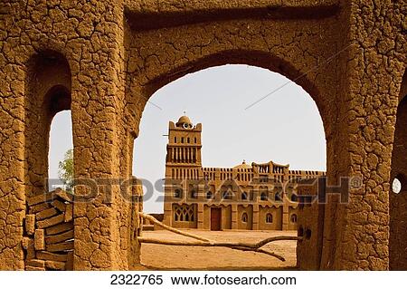 Stock Photography - Niger, Central Niger, Tahoa region, Traditional mud brick mosque; Yaama Village. Fotosearch