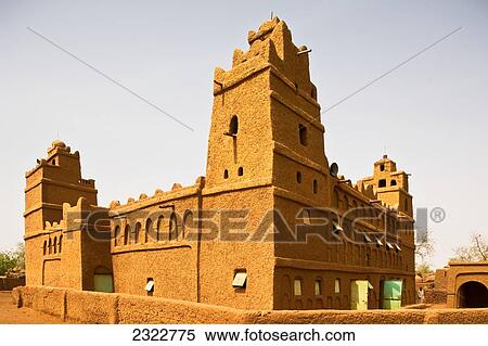 Stock Photography - Niger, Central Niger, Tahoa region, Traditional mud brick mosque; Yaama Village. Fotosearch