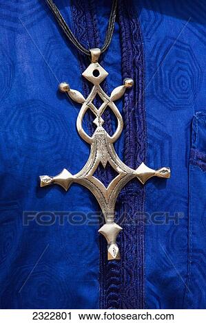 Stock Image - Niger, Northern Niger, Air Region, Siler pendant with famous Cross of Agadez; Agadez. Fotosearch