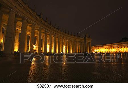 Stock Photo - Night Lights Of St. Peter's Square; Rome Lazio Italy. Fotosearch