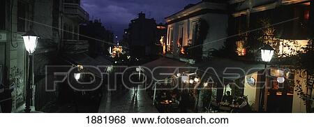Stock Photo - Nightlife Scene On The Street Of Patras. Fotosearch
