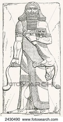 Stock Image - Nimrod, king of Shinar, from the Palace of Khorsabad. From The Imperial Bible Dictionary, published 1889.. Fotosearch