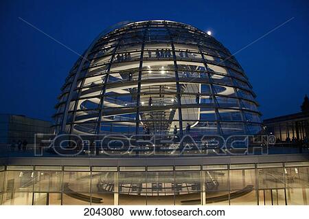 Stock Image - Norman Foster's Dome Of The Reichstag Building At Night, Berlin, Germany. Fotosearch