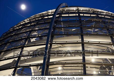 Stock Image - Norman Foster's Dome Of The Reichstag Building At Night, Berlin, Germany. Fotosearch