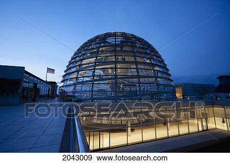 Stock Photo - Norman Foster's Dome Of The Reichstag Building At Night, Berlin, Germany. Fotosearch