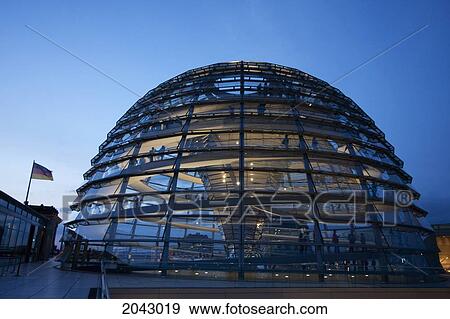 Stock Photo - Norman Foster's Dome Of The Reichstag Building At Night, Berlin, Germany. Fotosearch