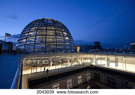 Stock Photo - Norman Foster's Dome Of The Reichstag Building At Night, Berlin, Germany. Fotosearch