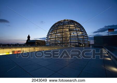 Stock Photo - Norman Foster's Dome Of The Reichstag Building At Night, Berlin, Germany. Fotosearch