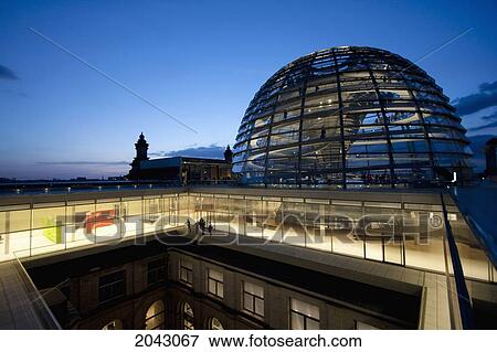 Stock Photo - Norman Foster's Dome Of The Reichstag Building At Night, Berlin, Germany. Fotosearch