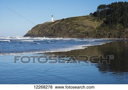 Stock Photo - North Head Lighthouse viewed from Benson Beach; Ilwaco, Washington, United States of America. Fotosearch