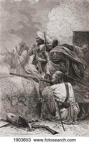 Stock Image - Northern Afghan Rebels Fighting The British In The Mountains Of Hazara, Pakistan During British Rule In The Late 19Th Century. From El Mundo En La Mano Published 1878.. Fotosearch
