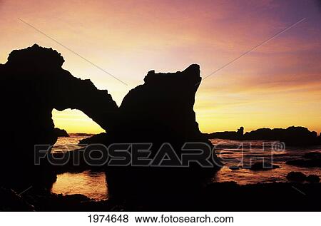 Northern California Coast, Mackerricher State Park, Natural Stone Arch Silhouetted At Sunset. View Large Photo Image Stock Photo - Northern California Coast, Mackerricher State Park, Natural Stone Arch Silhouetted At Sunset.. Fotosearch