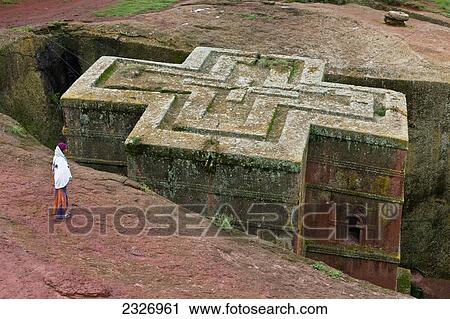Stock Image - Northern Ethiopia, the apogee of the rock hewn churches tradition; Lalibela, View of Bet Giyorgis. Fotosearch