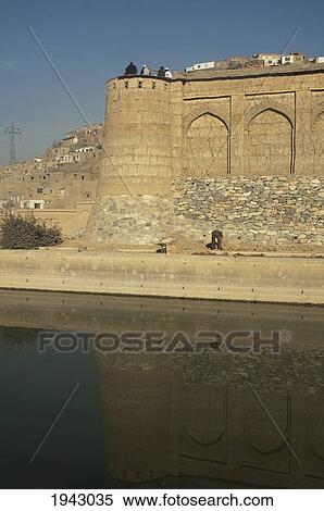 Stock Photography - Northern Garden Walls And Upper Swimming Pool At Bagh-I-Babur Shah (Babur's Garden) - Kabul,, Afghanistan. Fotosearch