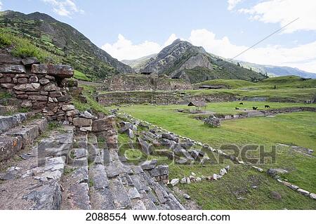 Picture - Northern Platform & Sunken Square Plaza, Chavin De Huantar, Ancash, Peru. Fotosearch