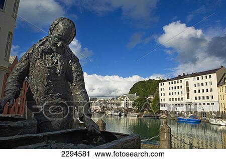 Norway, More og Romsdal, Statue nearby canal; Alesund View Large Photo Image Stock Image - Norway, More og Romsdal, Statue nearby canal; Alesund. Fotosearch