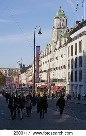 Stock Photo - Norway, Towards Royal Palace; Oslo, View Down Karl Johans Gate. Fotosearch