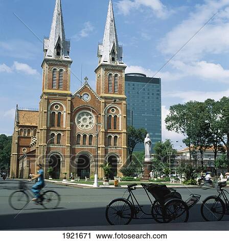 Stock Image - Notre Dam, Modern Tower, (Saigon). Fotosearch