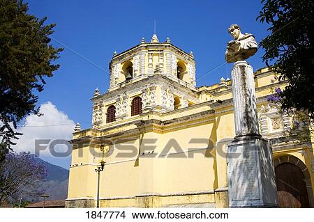 Picture - Nuestra Senora De Las Mercedes, Antigua, Guatemala, Central America; Statue Of Father Bartolome De Las Casas Outside Of Church. Fotosearch