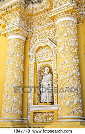 Stock Photo - Nuestra Senora De Las Mercedes, Antigua, Guatemala, Central America; Statue On Church Exterior. Fotosearch