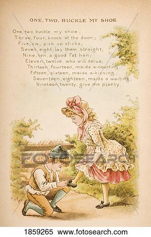 Nursery Rhyme And Illustration Of One Two Buckle My Shoe From Old Mother Goose's Rhymes And Tales. Illustrated By Constance Haslewood. Published By Frederick Warne & Co London And New York Circa 1890S. Chromolithography By Emrik & Binger Of Holland View Large Photo Image Stock Photography - Nursery Rhyme And Illustration Of One Two Buckle My Shoe From Old Mother Goose's Rhymes And Tales. Illustrated By Constance Haslewood. Published By Frederick Warne & Co London And New York Circa 1890S. Chromolithography By Emrik & Binger Of Holland. Fotosearch