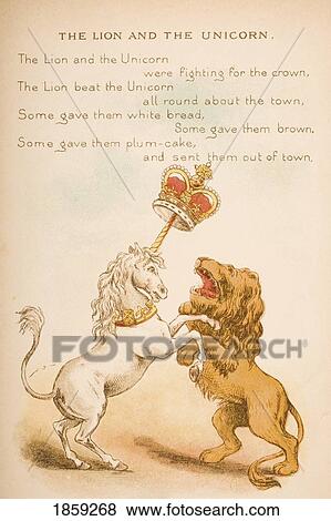 Nursery Rhyme And Illustration Of The Lion And The Unicorn From Old Mother Goose's Rhymes And Tales. Illustrated By Constance Haslewood. Published By Frederick Warne & Co London And New York Circa 1890S. Chromolithography By Emrik & Binger Of Holland View Large Photo Image Stock Photo - Nursery Rhyme And Illustration Of The Lion And The Unicorn From Old Mother Goose's Rhymes And Tales. Illustrated By Constance Haslewood. Published By Frederick Warne & Co London And New York Circa 1890S. Chromolithography By Emrik & Binger Of Holland. Fotosearch