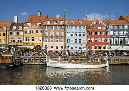 Nyhavn Canal, Copenhagen, Denmark; Boat In Canal View Large Photo Image Stock Photo - Nyhavn Canal, Copenhagen, Denmark; Boat In Canal. Fotosearch