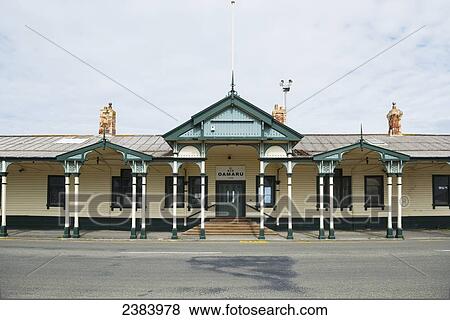 Stock Photo - Oamaru railway station; Oamaru, South Island, New Zealand. Fotosearch