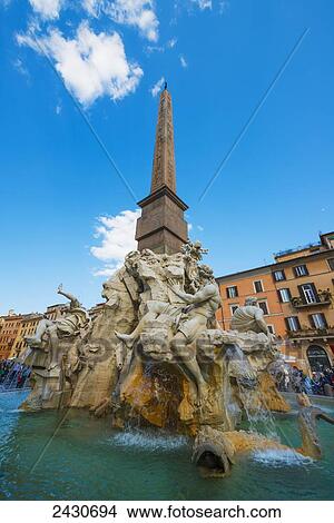 Obelisk fountain in Piazza Navona; Rome, Italy View Large Photo Image Picture - Obelisk fountain in Piazza Navona; Rome, Italy. Fotosearch