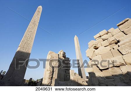 Stock Image - Obelisk Of Tuthmosis I And Obelisk Of Hatshepsut In The Karnak Temple Complex, Luxor, Qina, Egypt. Fotosearch