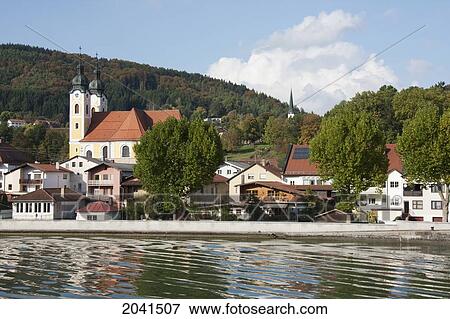 Stock Photo - Obernzell, As Seen From The Danube River, Bavaria, Germany. Fotosearch