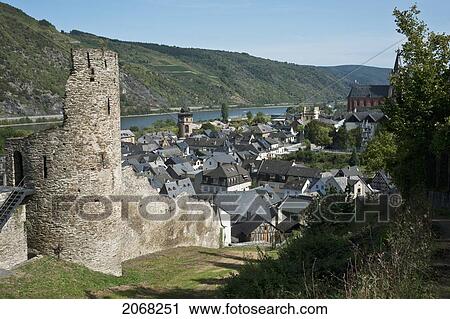 Stock Image - Oberwesel Medieval City Wall And Defensive Towers; Oberwesel Germany. Fotosearch