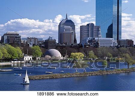 Stock Photograph - Office Buildings And Charles River. Fotosearch