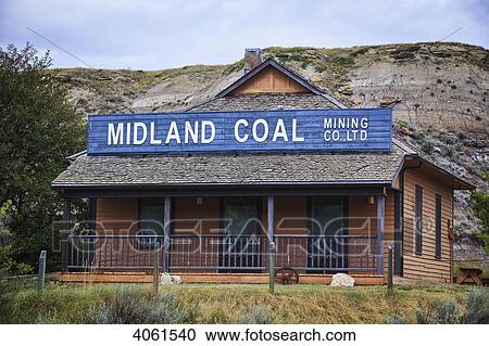 Stock Image - Office of the historic Midland Coal Mine in Midland Provincial Park near Drumheller; Alberta, Canada. Fotosearch