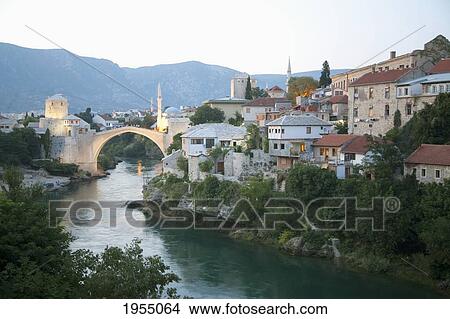 Old Bridge (Stari Most) Over The Neretva River At Dusk, Mostar, Herzegovina-Neretva, Bosnia And Herzegovina View Large Photo Image Picture - Old Bridge (Stari Most) Over The Neretva River At Dusk, Mostar, Herzegovina-Neretva, Bosnia And Herzegovina. Fotosearch