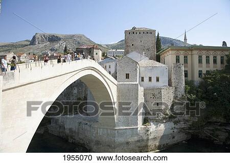 Stock Image - Old Bridge (Stari Most) Over The Neretva River, Mostar, Herzegovina-Neretva, Bosnia And Herzegovina. Fotosearch