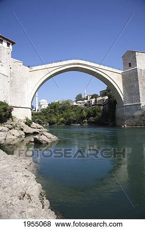 Stock Photo - Old Bridge (Stari Most) Over The Neretva River, Mostar, Herzegovina-Neretva, Bosnia And Herzegovina. Fotosearch