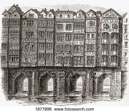 Stock Photograph - Old Bristol Bridge In The Thirteenth Century. From The Book Short History Of The English People By J. R. Green, Published London 1893. Fotosearch
