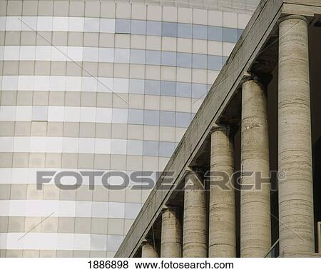 Old Building Beside Modern Office Building, Close Up View Large Photo Image Stock Photo - Old Building Beside Modern Office Building, Close Up. Fotosearch