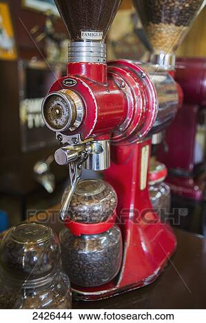 Picture - Old coffee grinder in the Tomoca coffee house; Addis Ababa, Ethiopia. Fotosearch