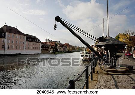 Old Crane By The Left Arm Of The Regnitz River (Am Kranen), Bamberg, Bavaria, Germany View Large Photo Image Stock Photography - Old Crane By The Left Arm Of The Regnitz River (Am Kranen), Bamberg, Bavaria, Germany. Fotosearch