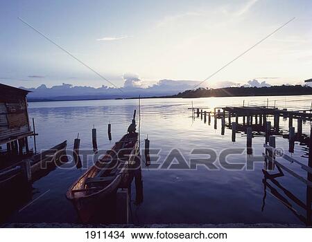 Picture - Old Docks At Sunset, Boscas Del Torro, Panama.. Fotosearch